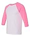 Bella Canvas Unisex 3/4-Sleeve Baseball T-Shirt L White/NEON Pink