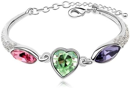 Mondaynoon Swarovski Elements Crystal Bracelets for Women Heart Shape （Acacia with Heart） (Multicolor (Green))