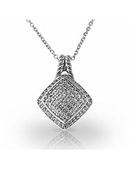Palladium Unique Kite Set Diamond Halo Fashion Pendant with Rope Detailing. 1 CTW