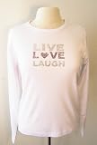 Rhinestone White Long Sleeve T-Shirt - Live, Love, Laugh!