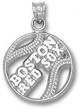 Boston Red Sox Solid Sterling Silver Pierced Baseball Pendant