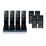 Wii Quadruple Remote Charger with 4 Rechargeable Batteries - Black