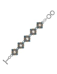 Designer 18k Gold & Sterling Silver Blue Topaz & Pearl Bracelet