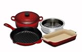 top 10 best selling  steamers - Le Creuset Cast Iron, Steamer and Stoneware Gift Set, 4 Piece, Cerise image 7
