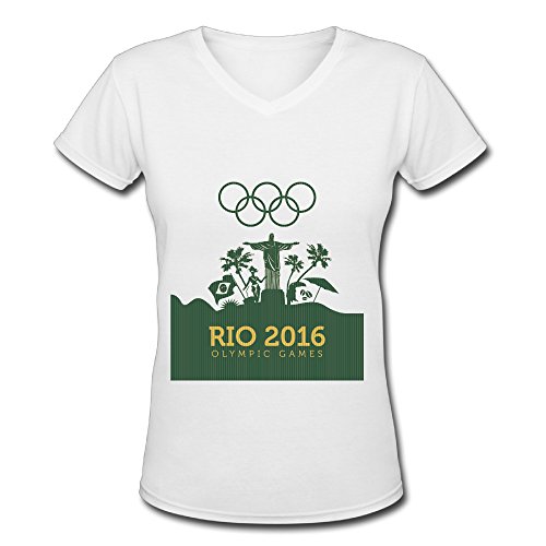Women's White V Neck T Shirt Rio 2016 Olympic Games A New World