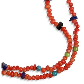 Sterling Silver Multi-Gemstone Red Beaded Necklace, 28" by Charoite Pendant