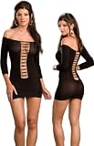 Sexy Black Night Club Dress Set with G-String