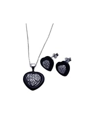 Nickel Free Sterling Silver Pendant & Earring Sets Onyx CZ Center Heart Set