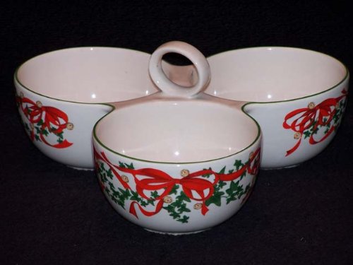 Spode Christmas Tree 2007 Collection Red Ribbons Three-Part Handled Server