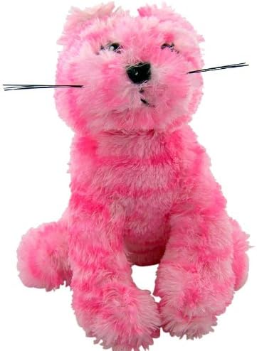 Hot Pink Striped Soft Fur Cat Kitten with Whiskers 6" Cuddly Stuffed Animal Plush Toy