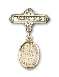 Gold Filled Baby Badge with St. John of the Cross Charm and Godchild Badge Pin