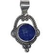 Silver Pendant with Chain Lapiz Gemstone Jewelry 1.5 Inches