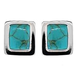 Sterling Silver Turquoise Inlay Square Clip-On Earrings