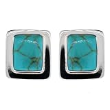Sterling Silver Turquoise Inlay Square Clip-On Earrings