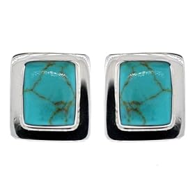 Sterling Silver Turquoise Inlay Square Clip-On Earrings by Amazon.com Collection