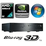 HTPCAmdBluray3d-912 xp AMD Athlon X2 240 2x 2,8GHz 4GB DDR3 (2x 2GB) Mainboard mit AMD-880G-Chipsatz (1x PS/2, 1x VGA, 1x DVI-D Port, 1x HDMI Port, 1x Optical SPDIF, 5x USB2.0, 1x eSATAII, 1x USB3.0, 1x RJ-45 LAN, 5x HD Audio) 500GB Sata2 Bluray-Combo (BR-Lesen/DVD-Brennen) nVidia GT430 1024MB mit HDMI1.4 für Bluray3d-Wiedergabe, DolbyTrueHD, dtsHD Slim-HTPC-Gehäuse in Schwarz aus gebürstetem Aluminium mit Front-USB/Audio/Multimediatasten und Fernbedienung (34.30 cm x 42.00 cm x 10.30 cm) DER SUPERLEISE BLURAY3D-WOHNZIMMER-PC MIT WINDOWS XP PROFESSIONAL SP3