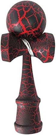 Kendama Wood Toy - Extra String and Bead - Awesome Red &amp; Black Crackle Design Paint - Pro Model