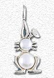 White Pearl Rabbit Charm with Solid Sterling Silver Accents