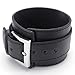 KONOV Jewelry Wide Genuine Black Leather Men's Bangle Cuff Bracelet