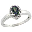 Sterling Silver Diamond Halo Mystic Topaz Ring 0.75 Carat Oval Shape 6X4 mm, 3/8 inch (9mm) wide, sizes 5-10