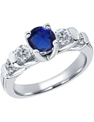 1.88 Ct Round Blue Created Sapphire G/H Diamond 18K White Gold Ring