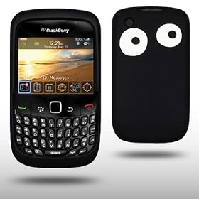 BLACKBERRY CURVE 8520 PEEPING EYES LASER ENGRAVED SILICONE SKIN CASE / COVER / SHELL / GEL / BACK COVER, BY CELLAPOD CASES - BLACK/WHITE