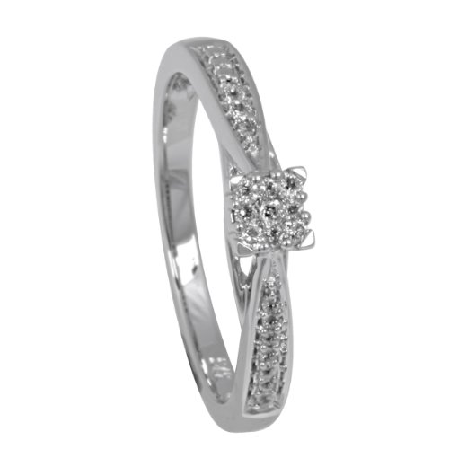 Bella Donna Damen Diamantring 375/000 Weissgold 9 Brillanten  0,09ct. W-PI  8 Diamanten 0, Preisvergleich