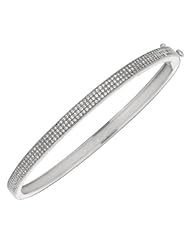 Silver Rhodium Plated Polish 7.50" 4.5mm Clear Micropave Cubic Zirconia Round Bangle With Side Clasp