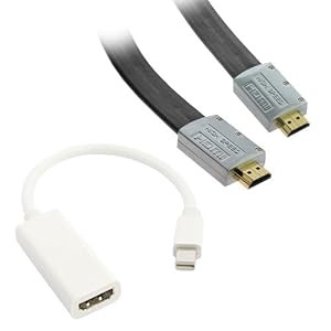 GTMax White Mini DisplayPort Male to HDMI Female Adapter + 6FT HDMI with ETHERNET Flat Cable M/M (Pearl) for Apple Macbook, Macbook Pro, iMac, Macbook Air, and Mac Mini