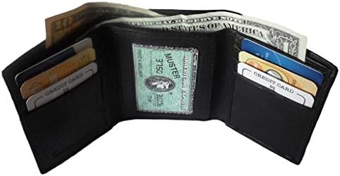 Men's Genuine Leather Trifold Wallet Black New With Gift Box