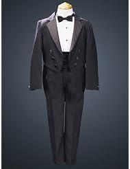 Black Round Split Tail Tuxedo with Matte Satin Cummerbund & Bowtie by lito