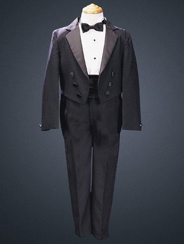 Black Round Split Tail Tuxedo with Matte Satin Cummerbund & Bowtie