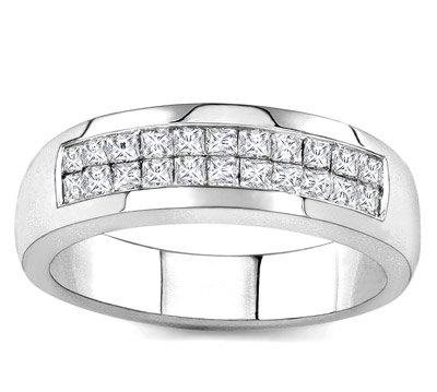 18k White Gold or Yellow Gold Two-Row Princess-Cut Diamond Band (H/SI2, 2/3 ct. tw.)