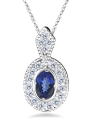 0.18 Cts Diamond and 0.27 Cts Tanzantine Pendant in 14K White Gold