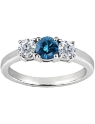 0.89 Ct Round Blue Diamond G/H Diamond 18K White Gold Ring