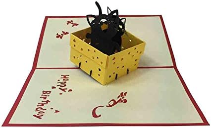 Artistic 3D Happy Birthday, Black Cats in a Gift Box Greeting Cards/Keepsakes