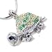 Simply Adorable Green & Ice Crystal Walking Turtle Charm Necklace Silver Tone
