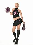 3Pc Morbid Cheerleader Includes Halter Top W/Applique Pleated Skirt & Pom Pom