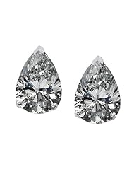 Tommaso Design (tm) 8x6mm Pear Shape Genuine White Topaz Earrings Studs in 14 kt White Gold