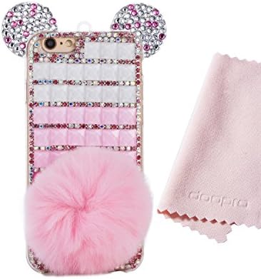 Doopro for Iphone 6 6S (4.7'') CaseNew Fashion Shining Luxury Colorful Clean Bling Crystal Diamond with Warm Soft Fur Ball Pendant Flexible Protective Skin Case Cover