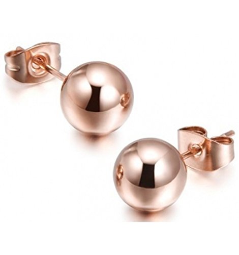 925 Solid Sterling Silver Ball Ear Studs in Gold & Rose Gold Color with Butterfly Backing in Diferent Sizes 3,4,5,6,8,10 & 12 Mm (Rose-gold-and-sterling-silver, 10 Millimeters)
