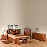 Prepac Monterey Cherry Full Wood Platform Storage Bed 4 Piece Bedroom Set