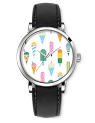 SPRAWL Aanalog Fashion Series Silver Ladies Watches of Genuine Black Leather Strap,Unique Wrist Watch for Women Girls Designed with Shoulders and ice cream colors