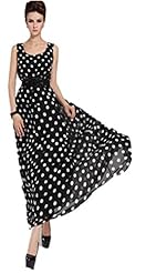 Plus Size Polka Dot Print Off the Shoulder Sleeveless Chiffon/Cotton/Polyester Belted  Dress