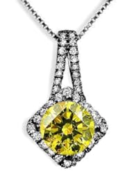 1.61ct Fancy Canary Yellow Round Diamond Necklace Pendant 18k Black Gold