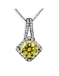 1.36ct Fancy Canary Yellow Round Diamond Necklace Pendant 18k Black Gold