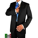 Hand Tailored Mens Suits Super 150 Worsted Wool Valenti Made in Italy Classic Black- 2 Button Jacket - Complete Suit w/ Blazer and Pants for Business and Year Round Use
