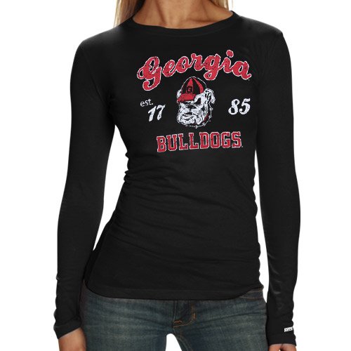Georgia Bulldogs Ladies Black Long Sleeve Tissue T-shirt (Large)