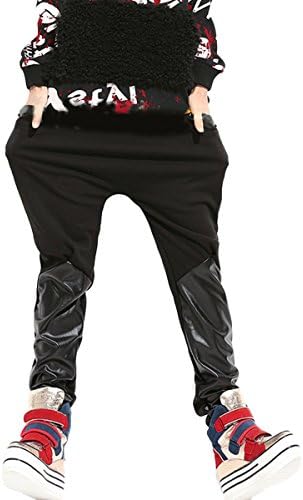 IYZF Women's Baggy Casual Trousers Sweatpants PU Patchwork Harem Pants Color Black Size One Size