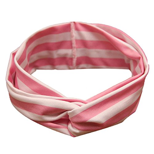 FEITONG(TM) 2015 New Child Girls Elastic Stripe Cross Cute Beautiful Headband Baby Hair Accessories (Pink)